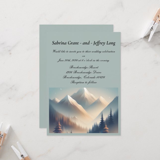 Convite Casamento Rustic Mountain Watercolor (Frente/Verso In Situ)
