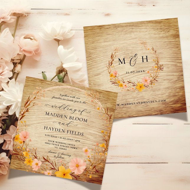 Convite Casamento Rustic Neutral Boho Floral (Criador carregado)