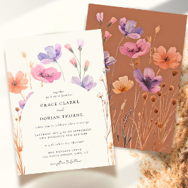 Convite Casamento Rustic Neutral Boho Floral Mocha Mousse