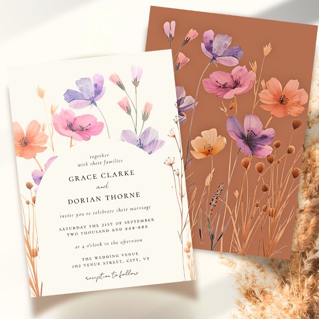 Convite Casamento Rustic Neutral Boho Floral Mocha Mousse (Criador carregado)