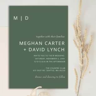 Convite Casamento Rustic Neutral Verde Moderno em Monogram