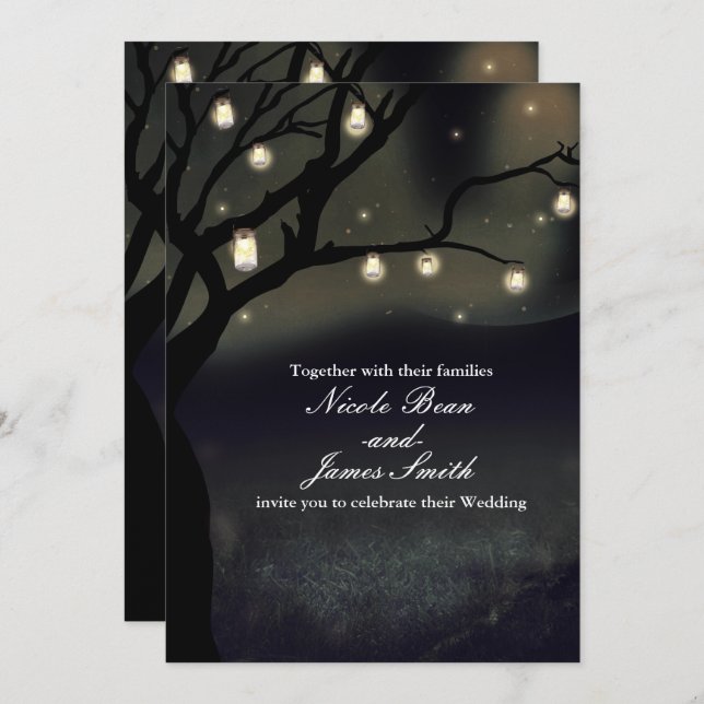 Convite Casamento Rustic Night Tree & Mason Jar Lights (Frente/Verso)