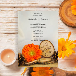 Convite Casamento Rustic Orange Daisy Woodland