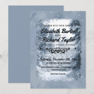 Convite Casamento Rustic Pine Trees Blue Winter Wonderland