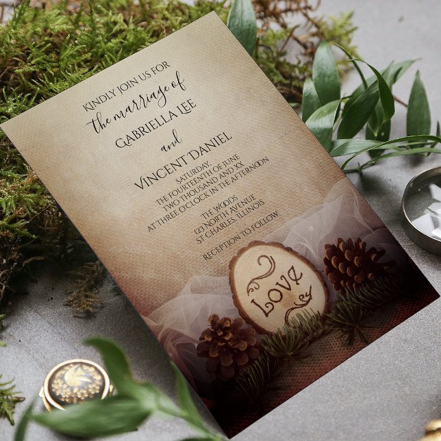 Convite Casamento Rustic Pines Woods (Criador carregado)