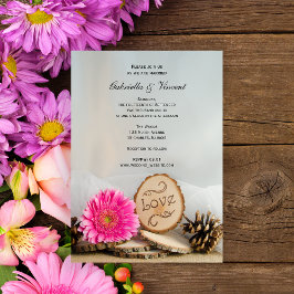 Convite Casamento Rustic Pink Daisy Woodland