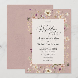 Convite Casamento Rustic Pink de Moldura de Flor Selvagem