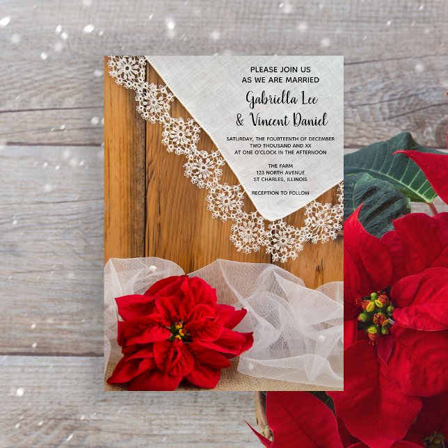 Convite Casamento Rustic Poinsettia e Lace Winter Barn (Criador carregado)