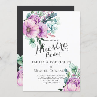 Convite Casamento Rustic Purple Bloom Nuestra Boda Espanho