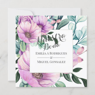 Convite Casamento Rustic Purple Bloom Nuestra Boda Espanho