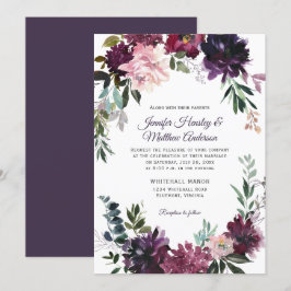 Convite Casamento Rustic Purple Mauve Red Floral Wreath