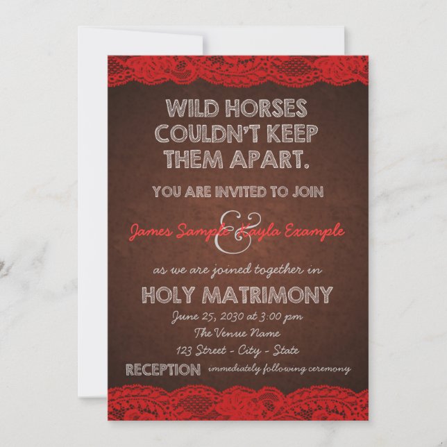 Convite Casamento Rustic Red and Brown Country (Frente)