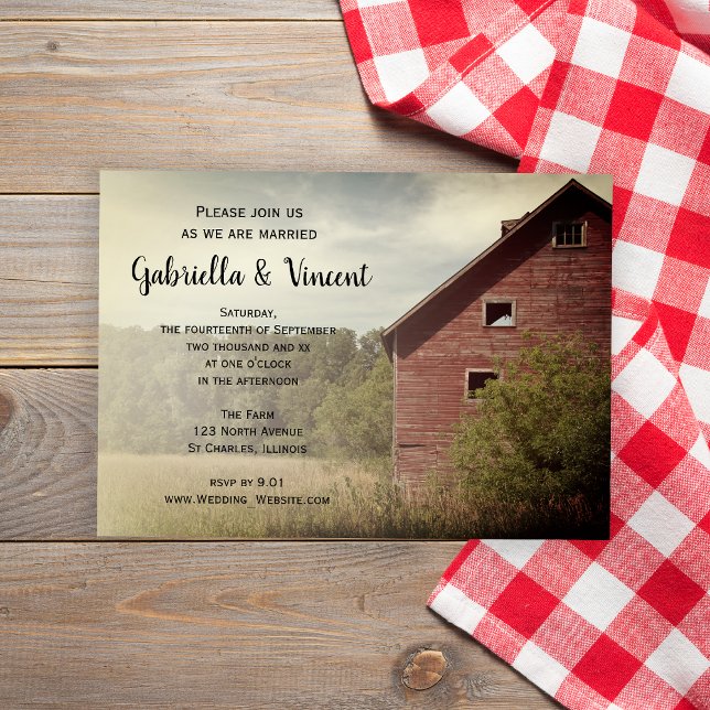 Convite Casamento Rustic Red Barn Country (Invite guests to your rustic marriage ceremony with the Red Barn Country Wedding Invitation.)
