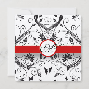Convite Casamento Rustic Red Damask Butterfly