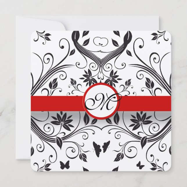 Convite Casamento Rustic Red Damask Butterfly (Verso)
