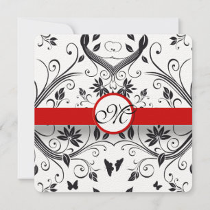 Convite Casamento Rustic Red Damask Butterfly