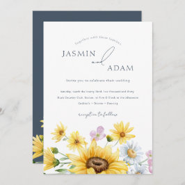 Convite Casamento Rustic Royal Blue Opulence Sunflower