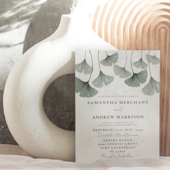 Convite Casamento Rustic Sage Green Ginkgo Folha (Criador carregado)