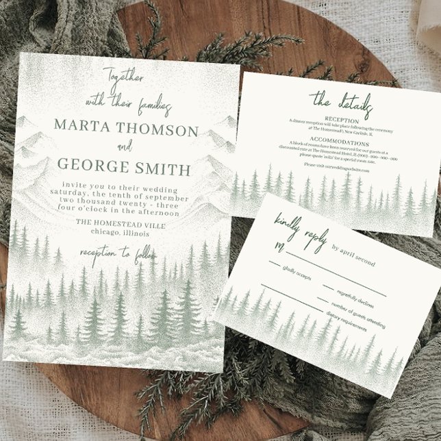 Convite Casamento Rustic Sage Green Mountain (Criador carregado)