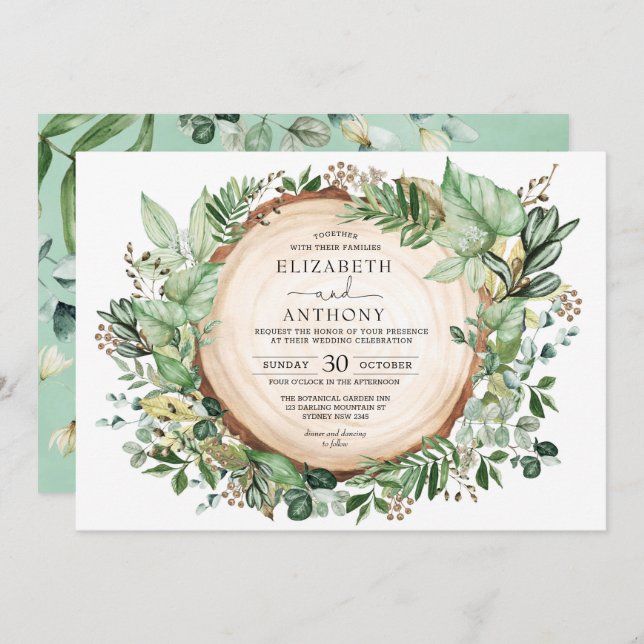 Convite Casamento Rustic Sage Greenery Floresta Botânica (Frente/Verso)