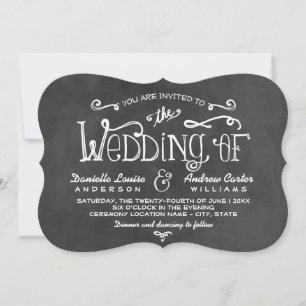 Convite Casamento Rustic Script Black Chalkboard