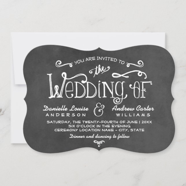 Convite Casamento Rustic Script Black Chalkboard (Frente)