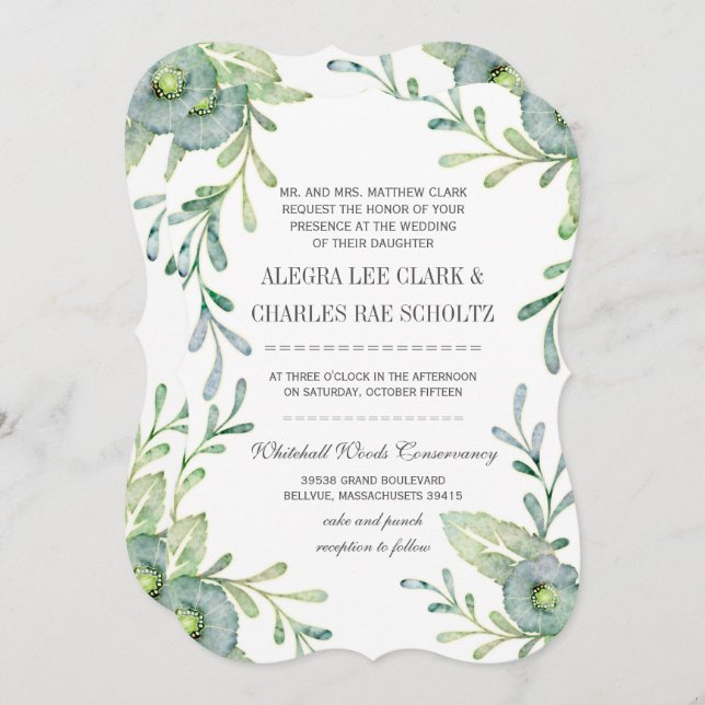 Convite Casamento Rustic Serenity Blue Watercolor (Frente/Verso)