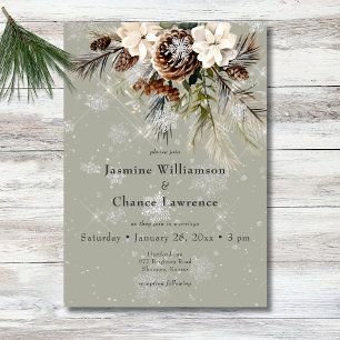 Convite Casamento Rustic Snowfall Pine & White Floral Sage