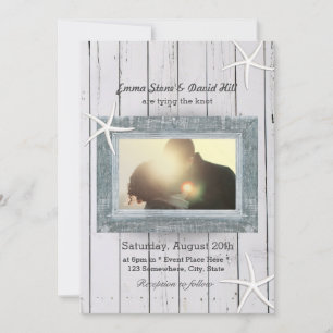 Convite Casamento Rustic Starfish & Weathered Wood Photo