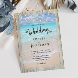 Convite Casamento Rustic String Lights Beach Destination