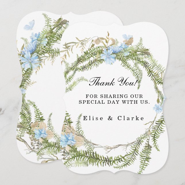 Convite Casamento Rustic Summer Fern Wreath Obrigado Cartõ (Frente/Verso)