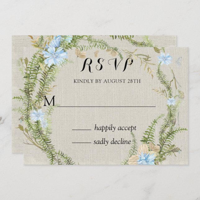 Convite Casamento Rustic Summer Fern Wreath Rsvp (Frente/Verso)