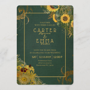 Convite Casamento Rustic Sunflower and Lace Green Country
