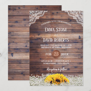 Convite Casamento Rustic Sunflower & Baby's Breath Country