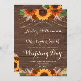 Convite Casamento Rustic Sunflower Barn Wood Terracotta Ro