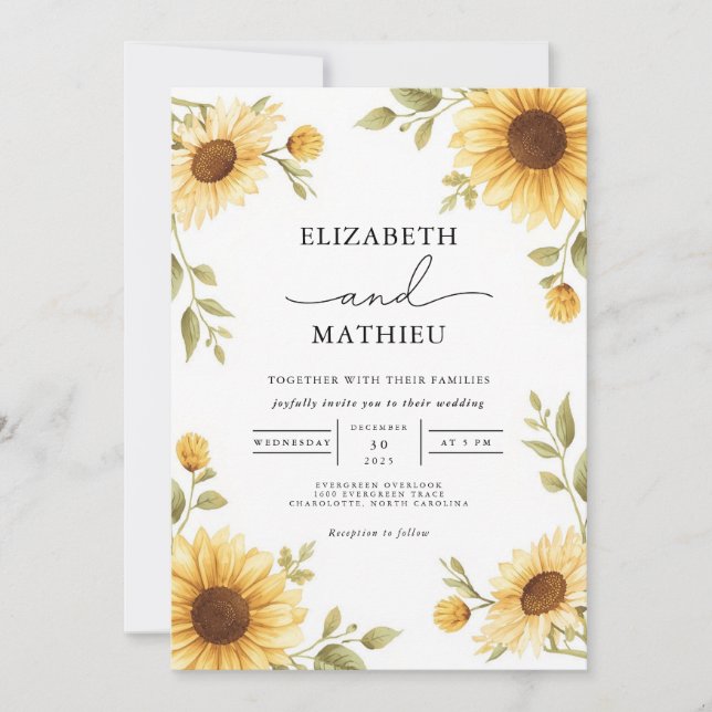 Convite Casamento Rustic Sunflower Border (Frente)