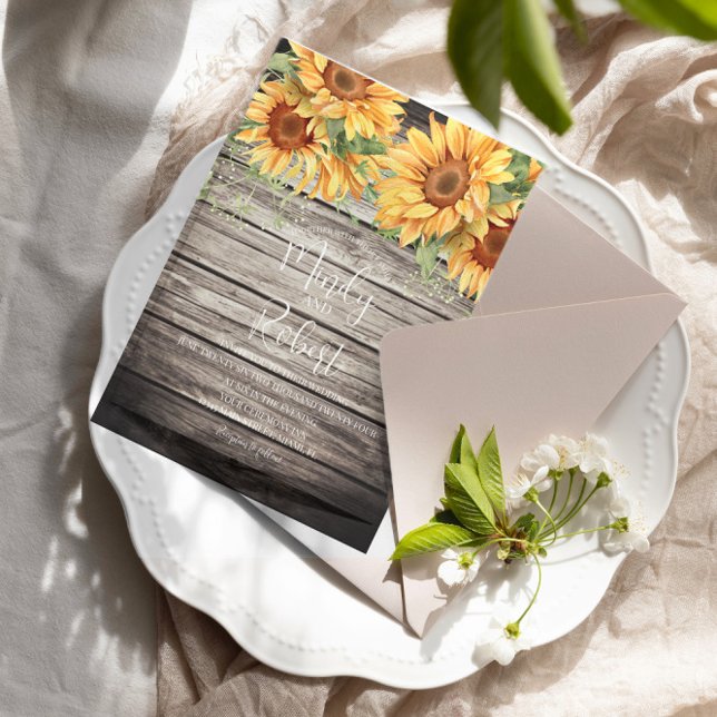Convite Casamento Rustic Sunflower Buquê Watercolor (Criador carregado)