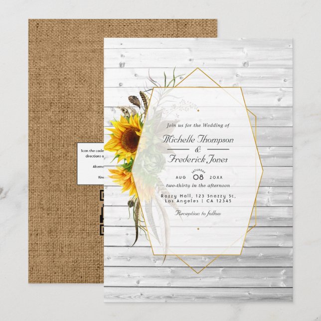 Convite Casamento Rustic Sunflower Country Barn In (Frente/Verso)