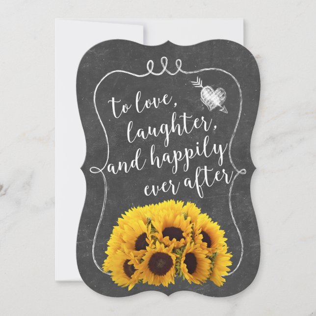 Convite Casamento Rustic Sunflower Elegant Chalkboard (Frente)