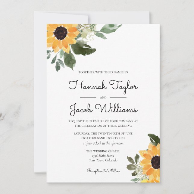 Convite Casamento Rustic Sunflower Eucalyptus (Frente)