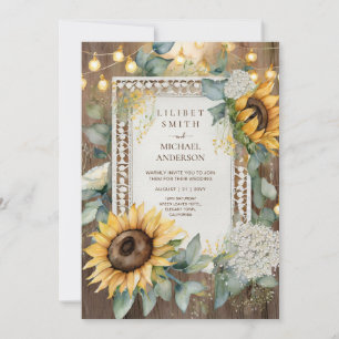 Convite Casamento Rustic Sunflower Farmhouse Garden