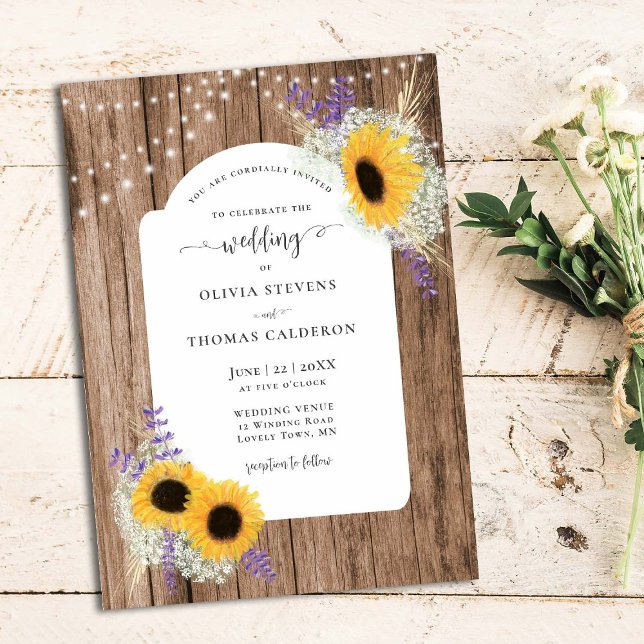 Convite Casamento Rustic Sunflower Frame Wood Barn (Criador carregado)