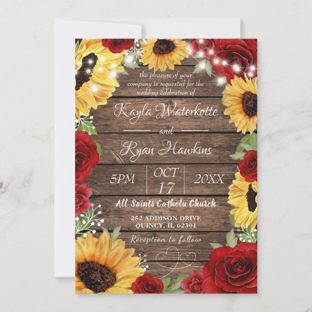 Convite Casamento Rustic Sunflower Rosa Wood Background (Frente)