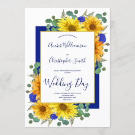 Convite Casamento Rustic Sunflower Royal Blue Country