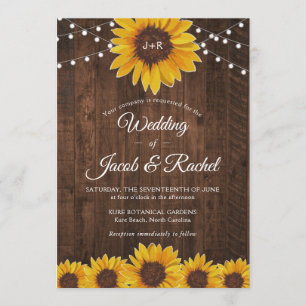 Convite Casamento Rustic Sunflower String Luzes