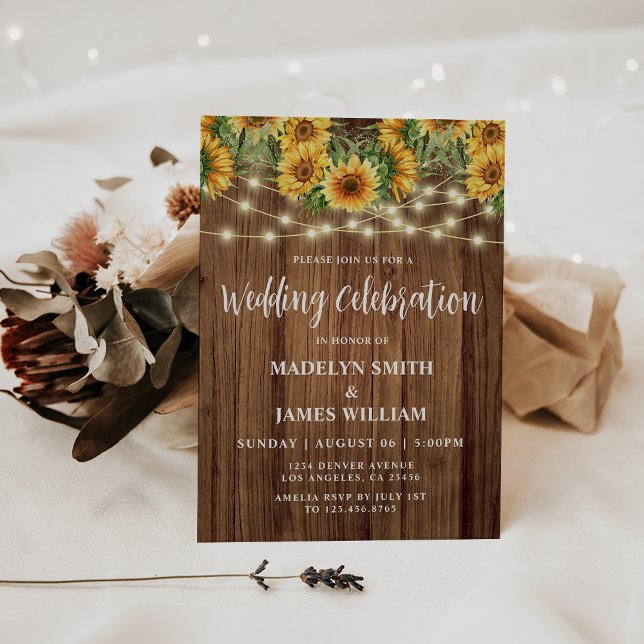 Convite Casamento Rustic Sunflower String Luzes (Criador carregado)
