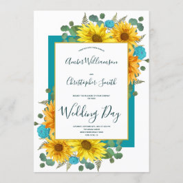Convite Casamento Rustic Sunflower Teal Blue Rosa Country