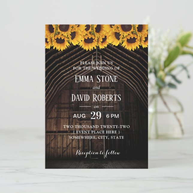 Convite Casamento Rustic Sunflower Vintage Barn (Em pé/Frente)