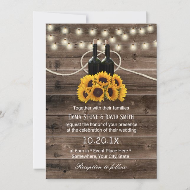 Convite Casamento Rustic Sunflower & Wine (Frente)