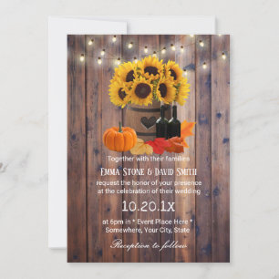Convite Casamento Rustic Sunflower Wine Barrel Autumn